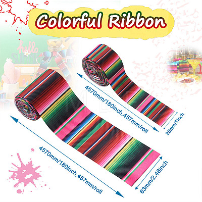 2 Rolls 2 Styles Stripe Pattern Printed Polyester Grosgrain Ribbon OCOR-TA0001-37A-1