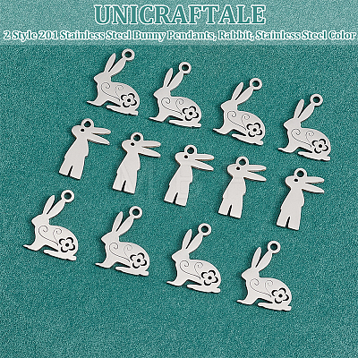 Unicraftale 20Pcs 2 Style 201 Stainless Steel Bunny Pendants STAS-UN0052-01-1