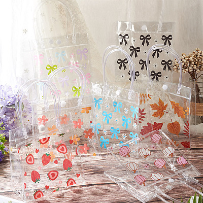 Rectangle Transparent Printed PVC Plastic Gift Tote Bags ABAG-TADJ0002-002E-1