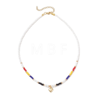 Valentine's Day 304 Stainless Steel Heart Pendant Glass Seed Beaded Necklaces for Women NJEW-MZ00146-1