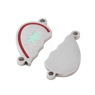 Valentine's Day 304 Stainless Steel FireBrick Enamel Only You Love Heart Connector Charms STAS-Z078-13P-1