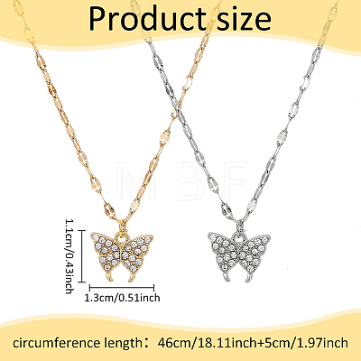 ANATTASOUL 2Pcs 2 Colors Crystal Rhinestone Butterfly Pendant Necklaces Set with Alloy Dapped Chains for Women NJEW-AN0001-67-1