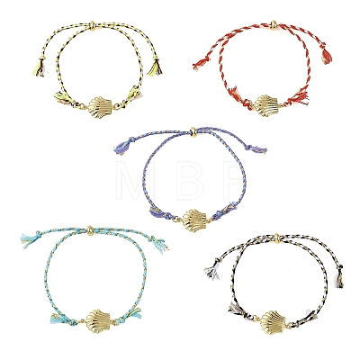 Ocean 304 Stainless Steel Link Adjustable Braided Polycotton Metallic Cord Slider Bracelets BJEW-JB14245-02-1