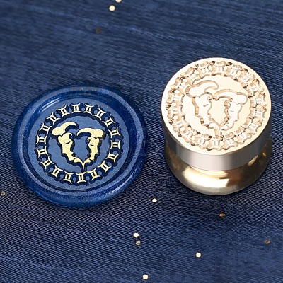 Golden Tone Round Wax Seal Brass Stamp Heads AJEW-S087-02G-09-1