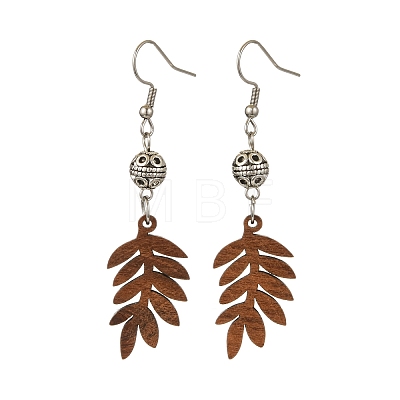 6 Pairs 6 Styles Natural Walnut Wood with Alloy Bead Dangle Earrings for Women EJEW-JE06102-1