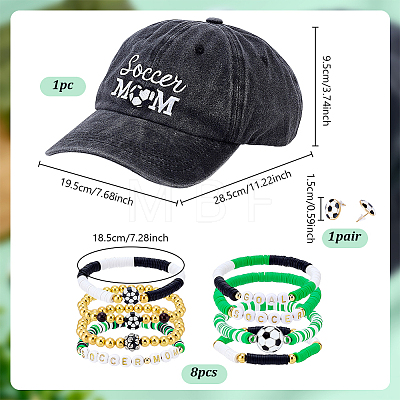 Polymer Clay & Brass Acrylic Beaded Stretch Bracelets & Football Alloy Enamel Stud Earrings & Polyester Baseball Cap BJEW-PH02021-1