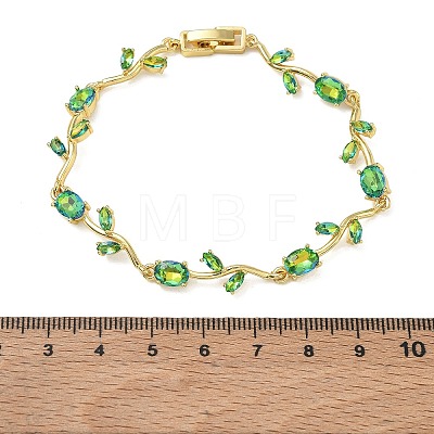 Brass Glass Flower Link Chain Bracelets KK-CBA7DFA-01G-A-1