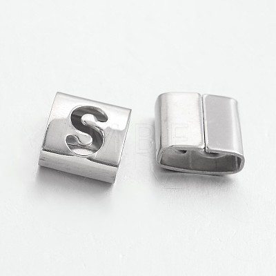 Tarnish Resistant Letter Style 201 Stainless Steel Square Slide Charms STAS-L132-10-1