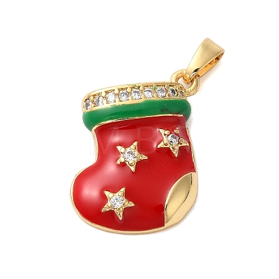 Christmas Theme Rack Plating Brass Cubic Zirconia Pendants KK-K385-119G-04-1