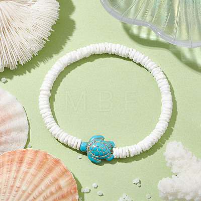 Summer Beach Sea Turtle Dyed Synthetic Turquoise Bead Bracelets BJEW-JB10313-01-1