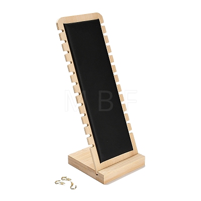 12-Slot Bamboo L-Shaped Necklace Organizer Display Stands with Imitation Leather Mat NDIS-F005-01B-1