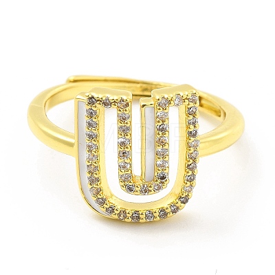 Mixed Color Enamel Initial Letter Adjustable Ring with Clear Cubic Zirconia RJEW-P045-01G-U-1