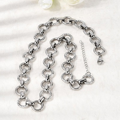 13MM 304 Stainless Steel Textured Round Ring Link Chain Necklaces NJEW-P349-01B-P-1