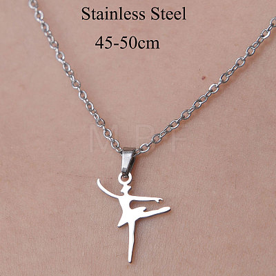 201 Stainless Steel Dancer Pendant Necklace NJEW-OY001-28-1