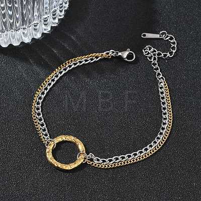 Two Tone 304 Stainless Steel Curb Chain Double Layers Bracelets BJEW-P396-01B-A-1