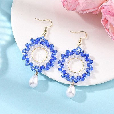 Brass Glass Beads Dangle Earrings EJEW-MZ00764-01-1