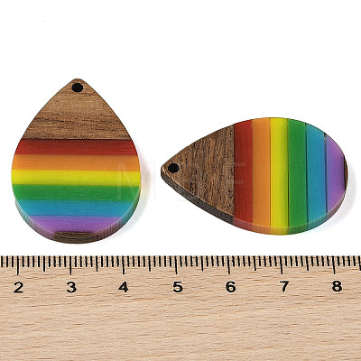 Pride Rainbow Theme Resin & Walnut Wood Pendants WOOD-K012-09B-1