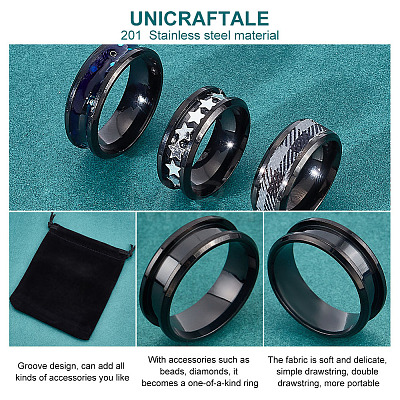 Unicraftale 10Pcs Stainless Steel Grooved Finger Ring Settings STAS-UN0039-22D-1