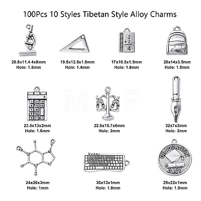 100Pcs 10 Styles Tibetan Style Alloy Pendants TIBEP-CJ0001-92-1