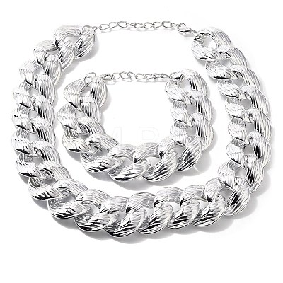 Electroplated CCB Curb Chain Necklace & Bracelets Set SJEW-G084-01P-1