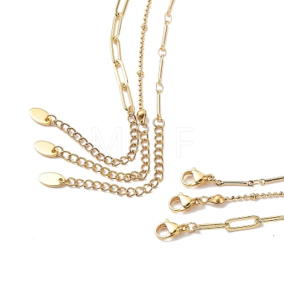 3Pcs 3 Style Brass Bar Link & Paperclip & Satellite Chain Necklaces Set for Men Women NJEW-JN04031-1