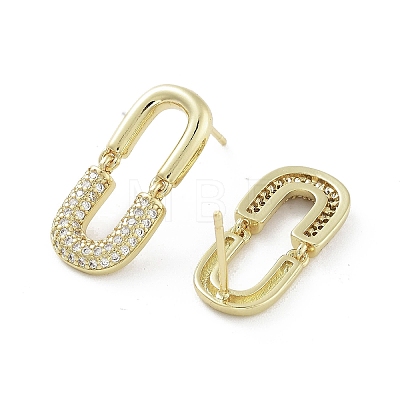 Oval Brass with Cubic Zirconia Dangle Stud Earrings EJEW-Q811-32G-1