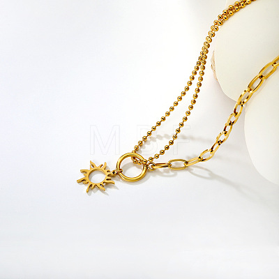 304 Stainless Steel Sun Pendant Necklaces for Women WGEC704-02-1