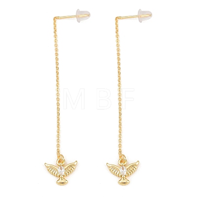 Bird Brass Micro Pave Clear Cubic Zirconia Ear Thread EJEW-H182-11G-1