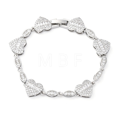 Heart & Horse Eye Brass Micro Pave Clear Cubic Zirconia Link Bracelets for Women BJEW-G740-03P-1