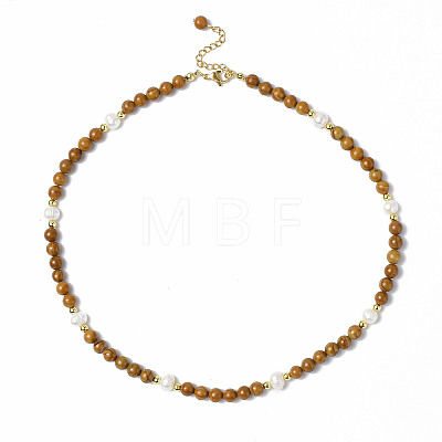 Gemstone & Natural Pearl & Glass Beaded Necklace with 304 Stainless Steel Clasp for Women NJEW-F302-06-1