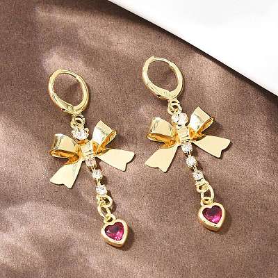 Bowknot Brass Micro Pave Cubic Zirconia Leverback Earrings EJEW-H182-02G-1