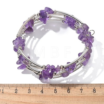 Natural  Amethyst Chip Warp Bracelets BJEW-JB01517-02-1