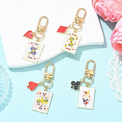 4Pcs Playing Card Alloy Enamel Pendant Decorations HJEW-YW00379-1