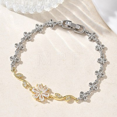 Brass Micro Pave Cubic Zirconia Link Chain Bracelets for Women BJEW-C156-04A-01GP-1