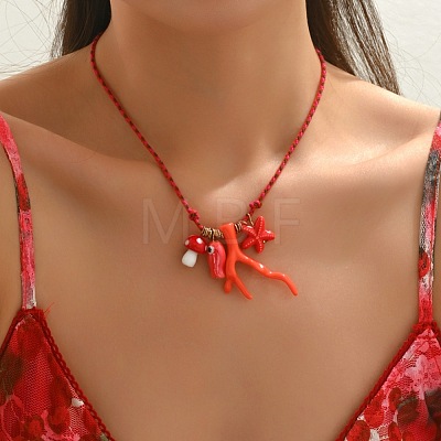 Summer Beach Porcelain Coral Fish Starfish Mushroom Pendant Cotton Cord Necklaces FS-WGEA949-01-1