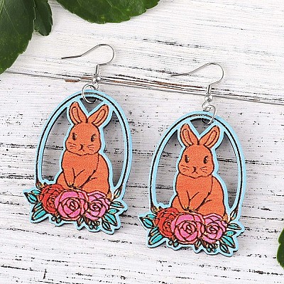 Easter Wood Dangle Earrings FS-WGE0D87-01-1