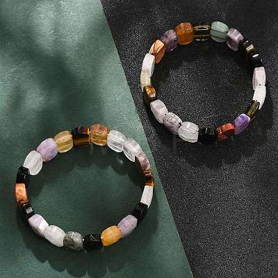 Natural Mixed Gemstone Beaded Stretch Bracelets for Women Men BJEW-M049-11A-1