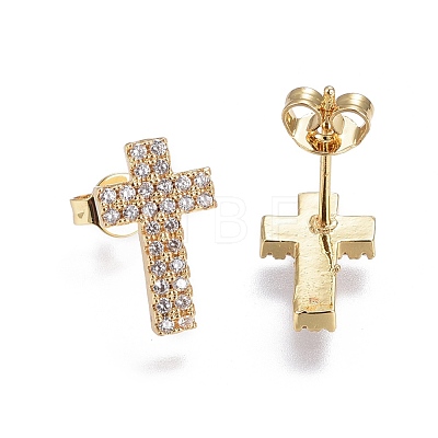 Brass Micro Pave Cubic Zirconia Stud Earrings EJEW-L224-27G-1