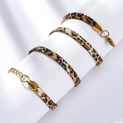 304 Stainless Steel Leopard Print Flat Snake Chain Necklaces for Women NJEW-A044-02A-G-1