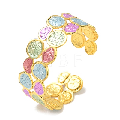 Multicolor Brass Enamel Cuff Bangles for Women BJEW-G787-02G-01-1