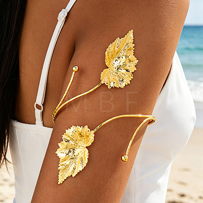 Adjustable Alloy Leaf Upper Arm Cuff Bangles for Women WG0B50C-01-1