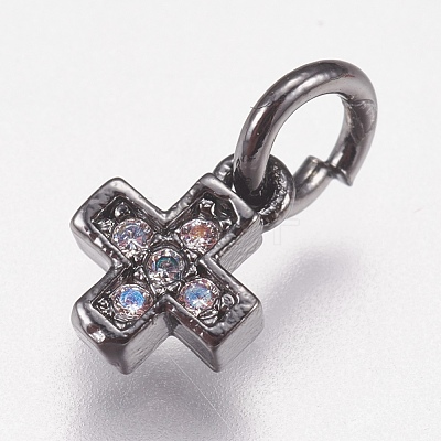 Brass Micro Pave Cubic Zirconia Tiny Cross Charms ZIRC-E147-61-1