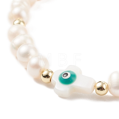Natural Shell & Pearl Braided Bead Bracelet BJEW-JB08237-04-1