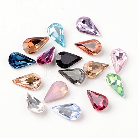 Faceted Teardrop Glass Pointed Back Rhinestone Cabochons X-RGLA-E004-10x6mm-M-1