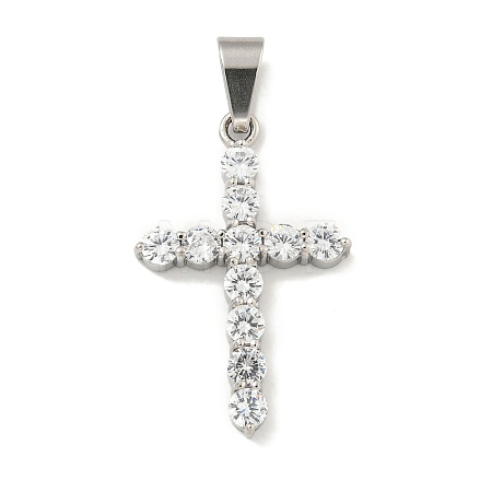 304 Stainless Steel Cubic Zirconia Pendants STAS-C102-01B-P-1