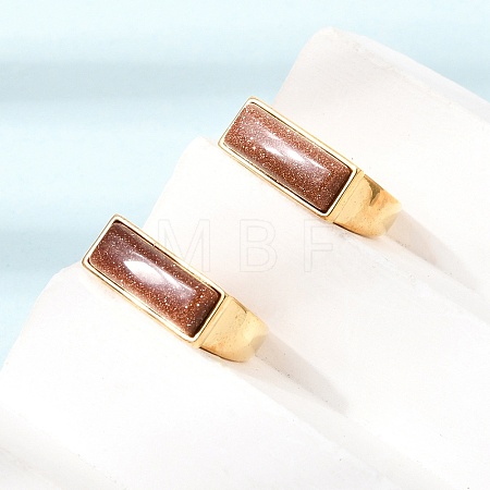 Brass with Synthetic Goldstone Cuff Open Rings for Women GG-CBA0B5A-04G-02-1