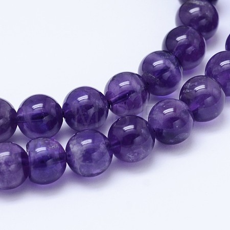 Natural Amethyst Round Bead Strands G-M212-8mm-01B-1