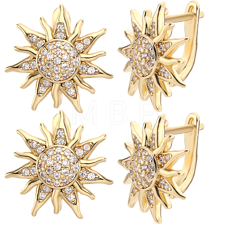 3 Pairs Sun Shape Clear Cubic Zirconia Hoop Earrings EJEW-BBC0001-21-1
