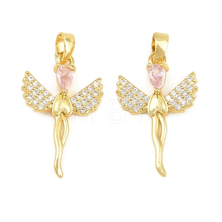 Brass Micro Pave Pink Cubic Zirconia Pendants CU-CBABDE1-10G-1
