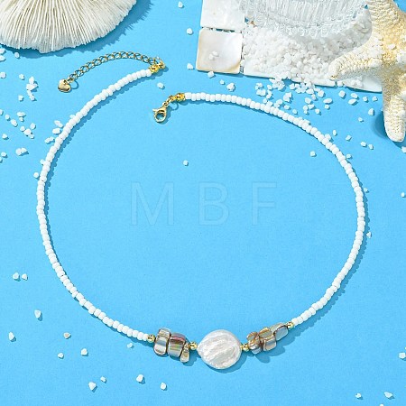 Natural Baroque Keshi Pearl Coin Glass Seed Beaded Necklaces for Women NJEW-JN06220-1